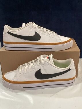 Nike Court Legacy Men’s 11 Women’s 12.5 White Black Gold Sneakers DH3161-100